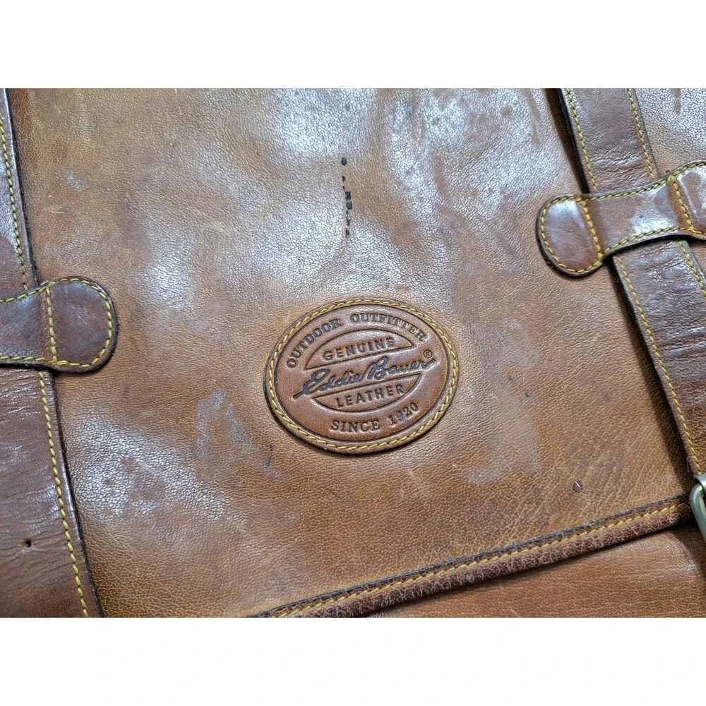 Eddie Bauer Brown Leather Shoulder Strap Messenger Bag Laptop Briefcase 14